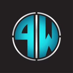 PW Logo initial with circle line cut design template on blue colors
