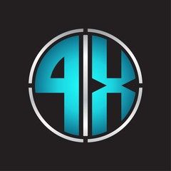 PX Logo initial with circle line cut design template on blue colors