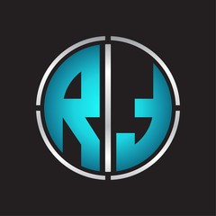 RT Logo initial with circle line cut design template on blue colors