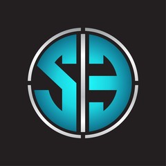 Fototapeta premium SE Logo initial with circle line cut design template on blue colors