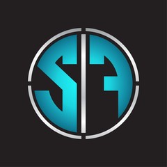 SF Logo initial with circle line cut design template on blue colors