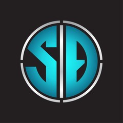 SQ Logo initial with circle line cut design template on blue colors