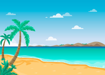 Fototapeta na wymiar Summer tropical sand beach landscape. Vector beautiful seascape