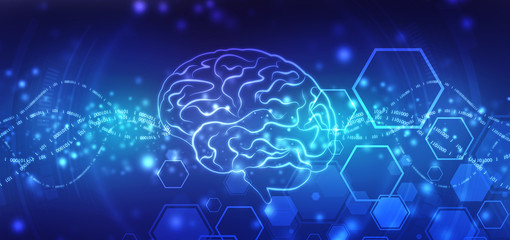 Human brain 2d illustration, Digital illustration of Human brain structure, Creative brain concept background, Concept of Thinking, Innovation background