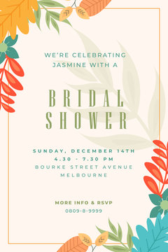 Wedding invitation and menu template with beautiful leaves Free Vector