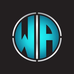 WA Logo initial with circle line cut design template on blue colors