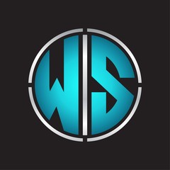 WS Logo initial with circle line cut design template on blue colors