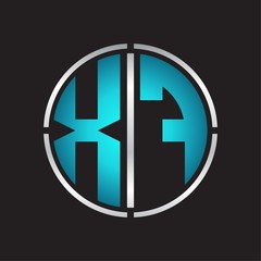 Obraz premium XF Logo initial with circle line cut design template on blue colors