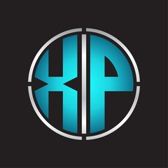 XP Logo initial with circle line cut design template on blue colors