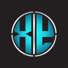 XY Logo initial with circle line cut design template on blue colors
