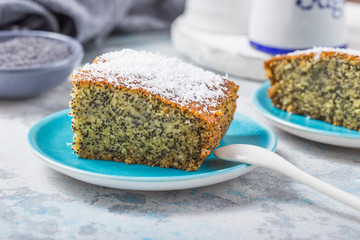 Turkish Dessert Revani with poppy seeds. Traditional sweetness.