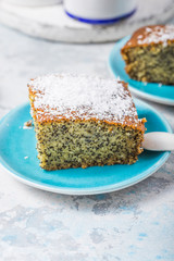 Turkish Dessert Revani with poppy seeds. Traditional sweetness.