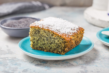Turkish Dessert Revani with poppy seeds. Traditional sweetness.