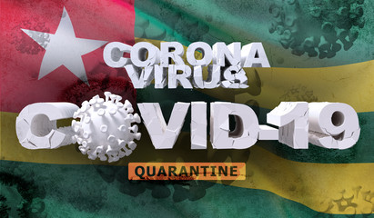 Coronavirus disease COVID-19 infection concept on waving national flag of Togo. Waved highly detailed close-up 3D render.