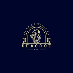 Vector Logo Illustration Peacock Vintage Badge Style.