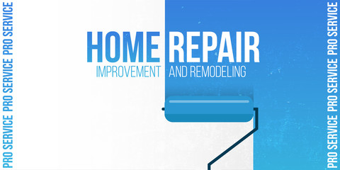 Home Repair Banner. Painting a wall with paint roller.