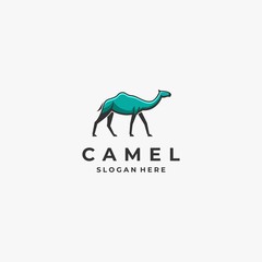 Vector Logo Illustration Camel Walking Mascot Cartoon Style.