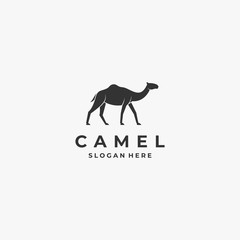 Logo Illustration Camel Walking Silhouette Style.
