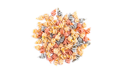 Uncooked colored heap dried pasta noodle