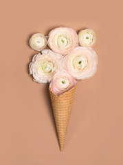 Delicate white flowers in a waffle Cup. Flatley layout.
