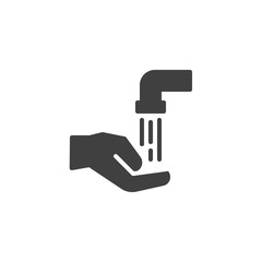 Washing hands vector icon. filled flat sign for mobile concept and web design. Hand and water faucet glyph icon. Symbol, logo illustration. Vector graphics