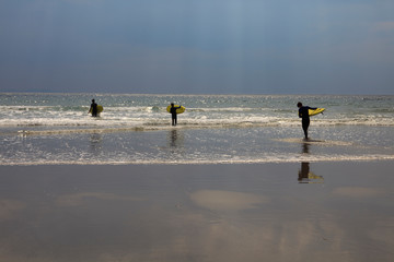 Achill Island (Ireland), - July 20, 2016: Surfers at Keem Beach, Achill Island, Co. Mayo, Ireland.