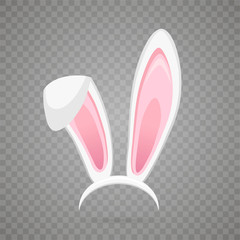 Easter bunny white ears isolated on transparent background. Cartoon cute rabbit Headband for poster, banner or invitation cards. Vector illustration - 330670481