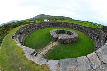 Cahirciveen (Ireland), - July 20, 2016: Cahergal Stone Fort dating from the Iron Age (500BC to 400...