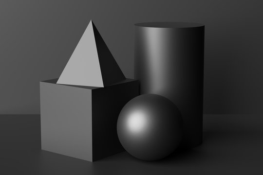 Abstract geometric figures low-key black still life