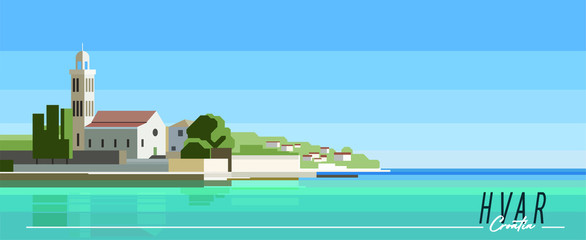 Prosta piękna grafika pokazujaca urok wyspy Hvar