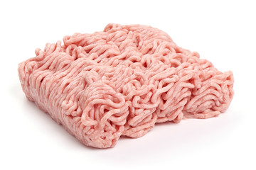 Chicken raw minced meat, isolated on white background