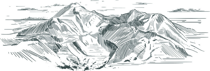 Piękny rysunek gór wykonany w technice wektorowej 