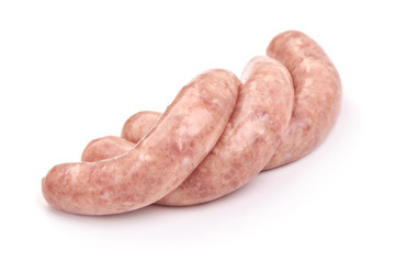 Sausages for frying, grilled pork sausages, isolated on white background