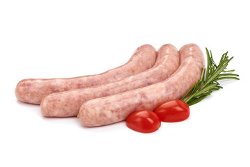 Raw sausages for grill, isolated on white background