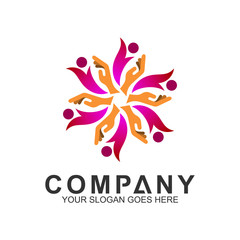 community care vector, people group, social relationship icon, charity symbol, human caring, kids and adoption logo, people teamwork, colorful and circular people logo design template