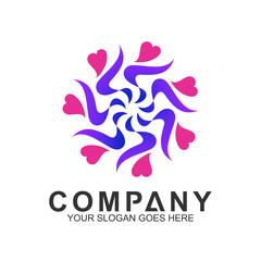 community care vector, people group, social relationship icon, charity symbol, human caring, kids and adoption logo, people teamwork, colorful and circular people logo design template