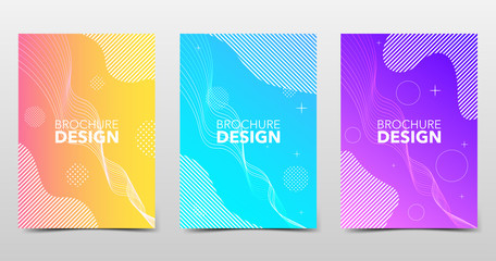 Set of minimal colorful backgrounds with trendy gradients, beautiful brochure design with geometric shapes and lines. Vector cover, eps10