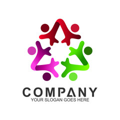 colorful circle people logo design, kids care community symbol, adoption and charity icon, human logo template