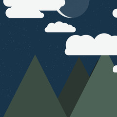 Moon and Mountains Panorame Generative Art background illustration
