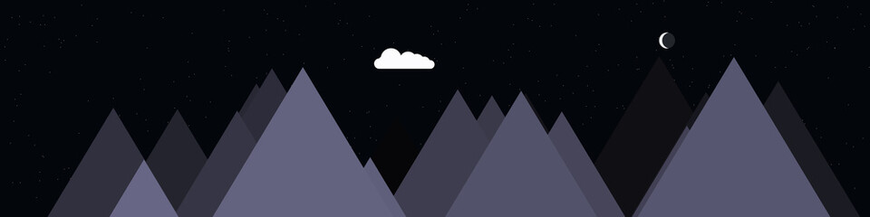 Moon and Mountains Panorame Generative Art background illustration