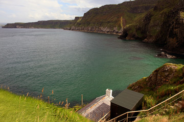 Ballintoy (Ireland), - July 25, 2016: Coastal scenery near Carrick a Rede along the causeway coast,...