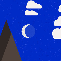 Fototapeta premium Moon and Mountains Panorame Generative Art background illustration
