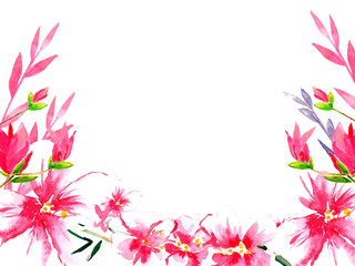 Fototapeta na wymiar Beautiful watercolor floral frame. Bright colorful spring floral sp composition .