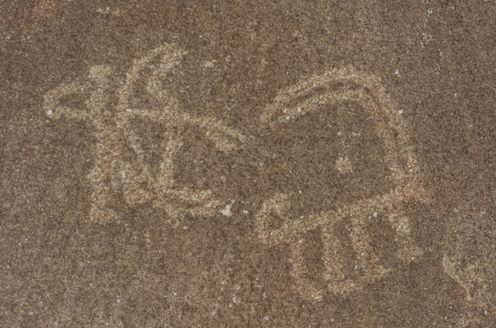 Petroglyphs At Langar Hunter And Ibex