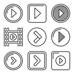 Play Button Icons Set on White Background. Line Style Vector