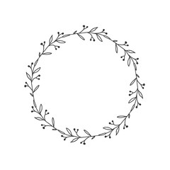 Hand drawn floral oval frame wreath on white background - 330674804