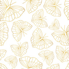 Gold and white butterfly outline seamless pattern