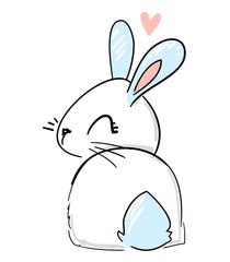 Cute drawing Bunny with heart. Print for children's textiles, poster design, nursery. Fluffy rabbit. Vector illustration stock.