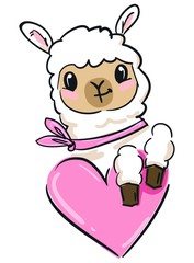 Cute llama and heart. Beautiful children's print and poster. Vector.