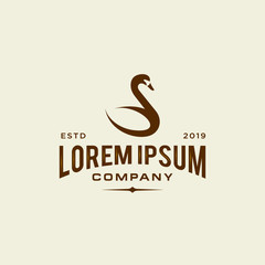 swan logo icon outline in trendy hipster vintage decoration classic style illustration